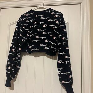 Champion Women's Blue Cropped Sweatshirt